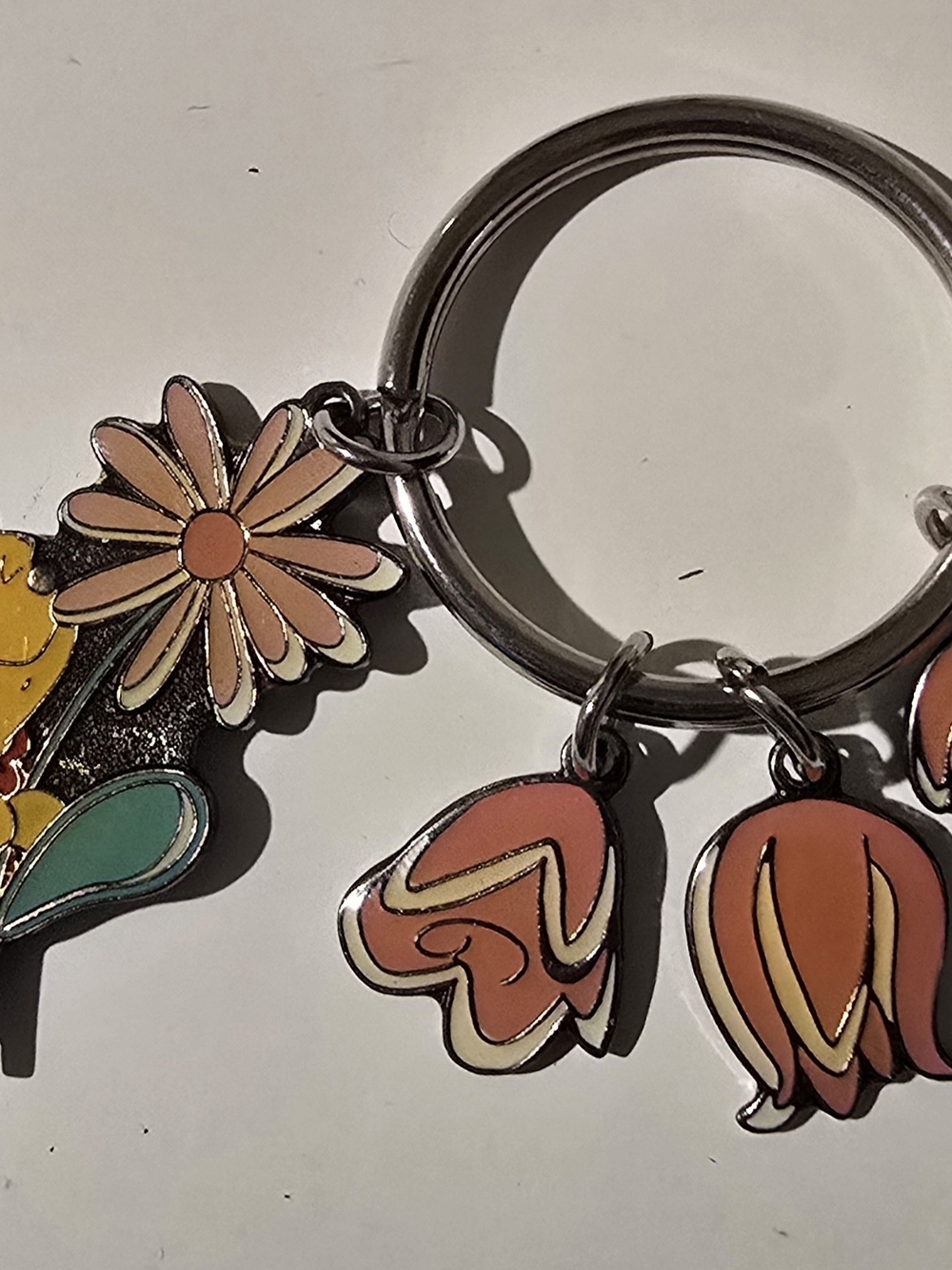 Winnie The Pooh Disney Floral Enamel Keyring - Peach, Coral & Teal Accents